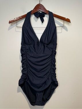 J. Crew Women’s RUCHED HALTER ONE PIECE SWIMSUIT BLACK - size 10